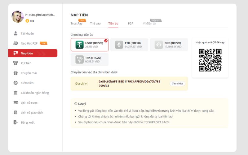 giao dịch nạp tiền online 24/7