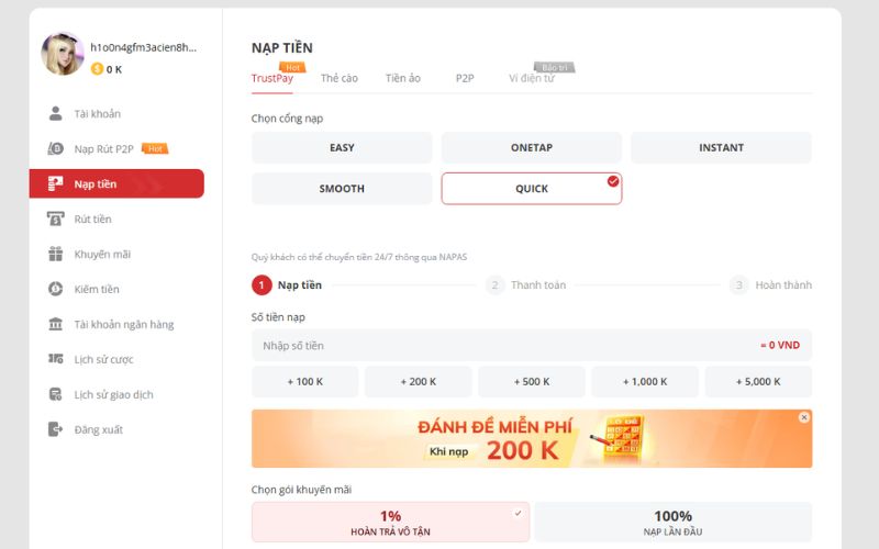 giao dịch nạp tiền ổn định dễ dàng