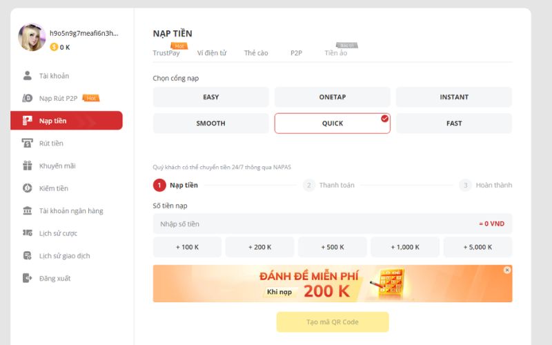 nạp tiền tài khoản trực tuyến