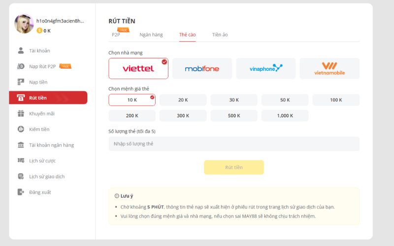 người chơi rút tiền tài khoản