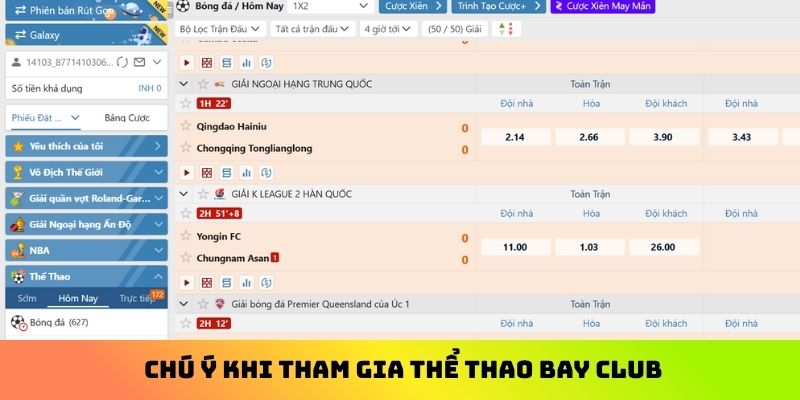 Chú ý khi tham gia thể thao Bay Club